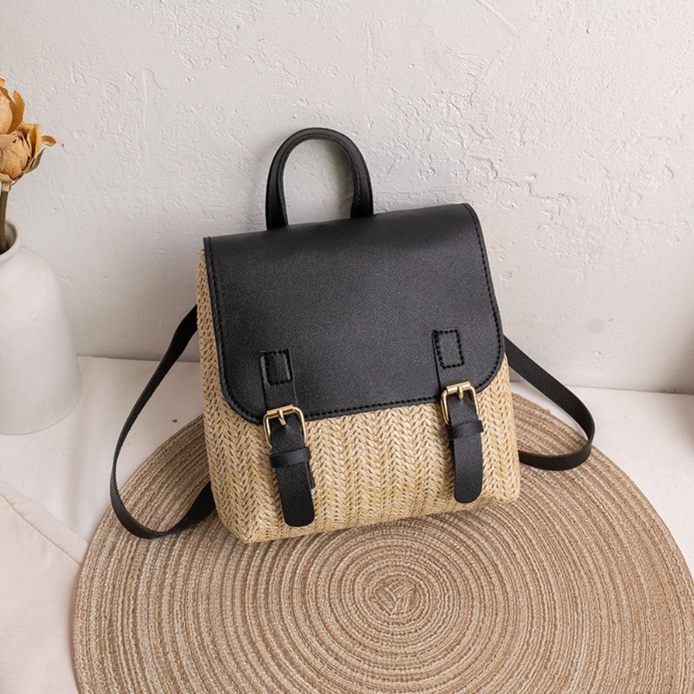 Versatile Bag PU Leather Straw - đánh giá và giá Fashion Backpack Women