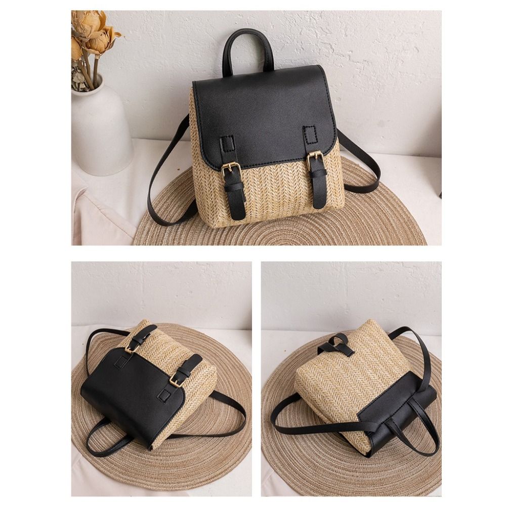 Versatile Bag PU Leather Straw - đánh giá và giá Fashion Backpack Women