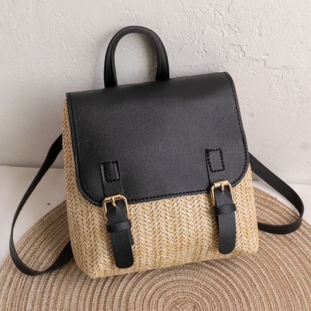Versatile Bag PU Leather Straw - đánh giá và giá Fashion Backpack Women